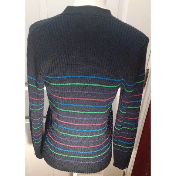 Pendleton Cardigan dark blue with colorful stripes women's sweater med academia - Picture 6 of 9
